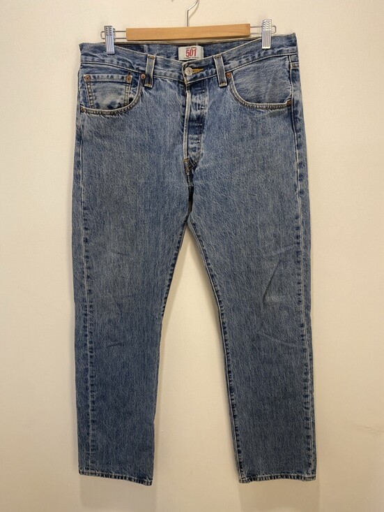 Levi's Other - Levis 501 Original Straight‎ Leg Button Fly Jeans Medium Wash Blue Mens 33x34
